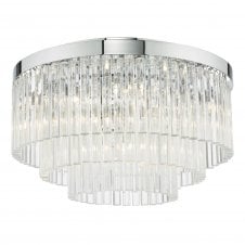 LOGAN 5 Light Flush Ceiling Light in Polished Chrome and Crystal Glass