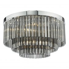 LOGAN 5 Light Flush Ceiling Light in Polished Chrome and Smoked Crystal Glass