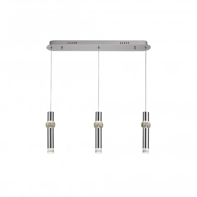 LOLA 3 light polished chrome LED ceiling pendant bar with crystal detail and acrylic diffusers with 3 year warranty