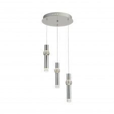 LOLA 3 light polished chrome LED ceiling pendant cluster with crystal detail and acrylic diffusers with 3 year warranty