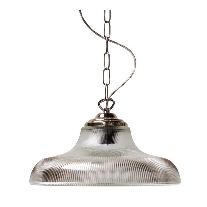 LONDON 30cm prismatic glass railway pendant with polished chrome suspension