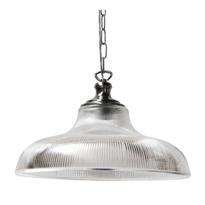 LONDON 40cm prismatic glass railway pendant with polished chrome suspension