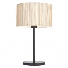 Black Metal Table Lamp | Natural Woven Seagrass Shade | Switched