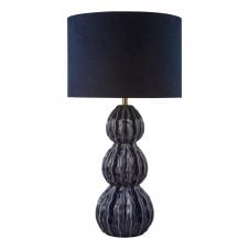 blue ceramic table lamp with blue velvet lampshade