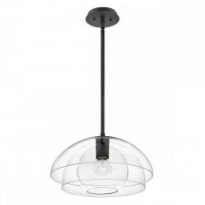 LOTUS Pendant / Semi-flush Light in Black with Clear Glass Shade