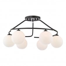 matt black semi-flush ceiling light with opal glass shades