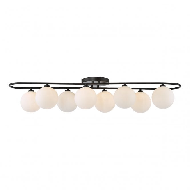 Luana 8 Light Semi-Flush Matt Black with Opal Glass