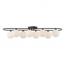 matt black semi-flush ceiling light with opal glass shades
