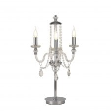 LUCENT 3 Light Table Lamp in Polished Chrome with Crystal Glass