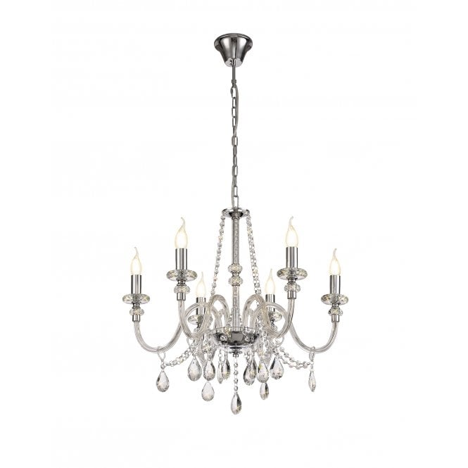 LUCENT 6 Light Modern Ceiling Chandelier Polished Chrome and Crystal