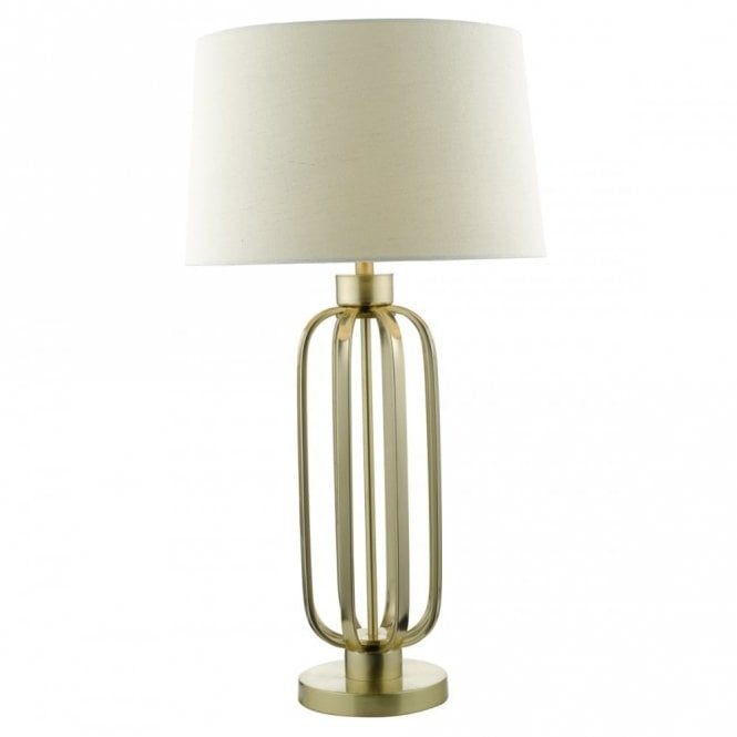 LUCIE tall satin brass table lamp with shade