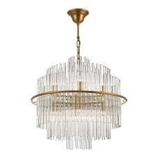LUKAS 13 light antique gold and clear glass rod ceiling pendant