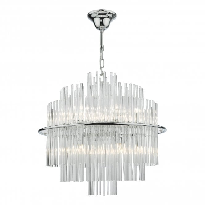 LUKAS 13 Light Ceiling Pendant in Polished Chrome with Glass Rods