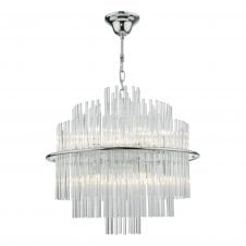 LUKAS 13 Light Ceiling Pendant in Polished Chrome with Glass Rods