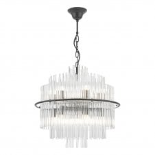black hanging ceiling pendant with glass rods