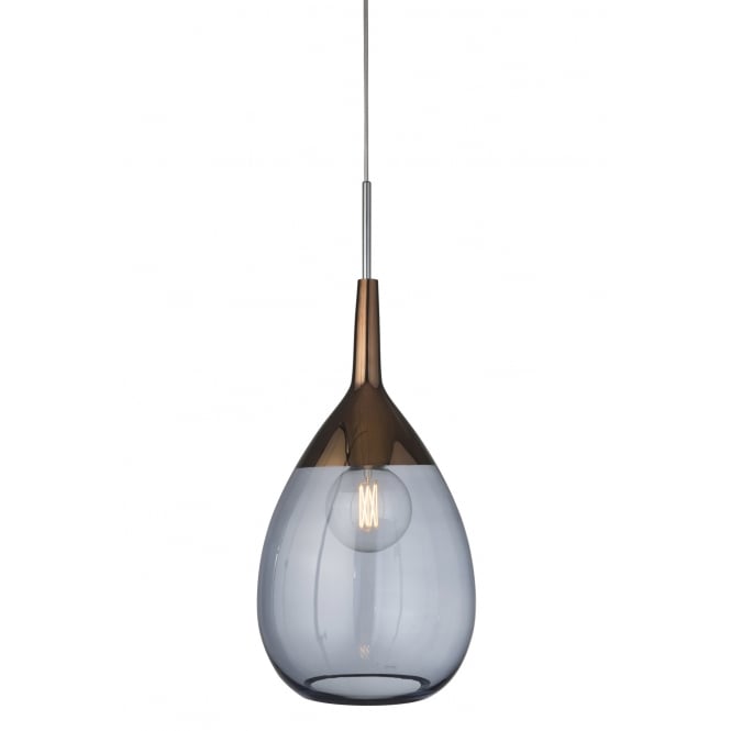 LUTE XL blue glass ceiling pendant with copper metallic detail