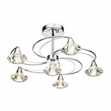 LUTHER 6 bulb polished chrome & crystal semi-flush ceiling light