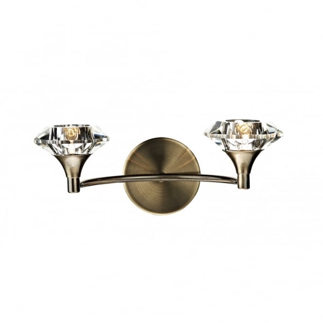 LUTHER antique brass & crystal glass double wall light