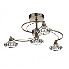 LUTHER antique brass & crystal glass semi flush ceiling light