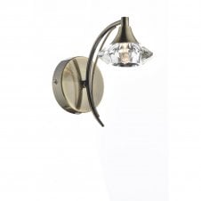 LUTHER antique brass & crystal glass single wall light