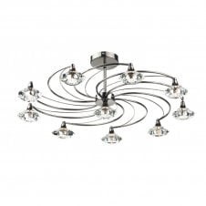 LUTHER black chrome & crystal glass semi flush ceiling light 10lt