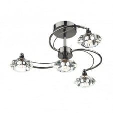 Modern Low Ceiling Light, Semi Flush Black Chrome & Crystal Glass.