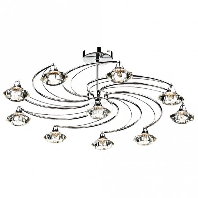 LUTHER polished chrome & crystal glass semi flush ceiling light 10lt
