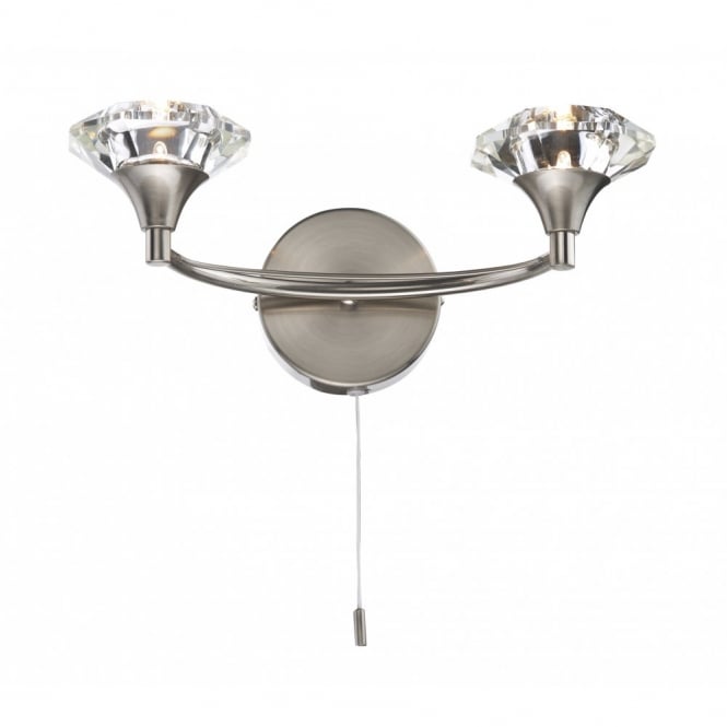 LUTHER satin chrome & crystal glass double wall light