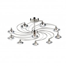 LUTHER satin chrome & crystal glass semi flush ceiling light 10lt