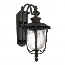 traditional outdoor wall lantern in dark bronze with ribbed glass