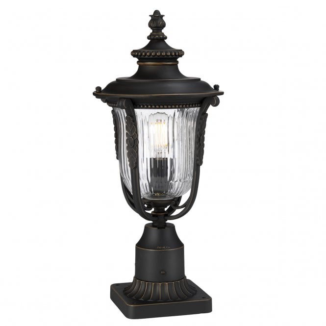 LUVERNE traditional rubbed bronze outdoor pedestal light