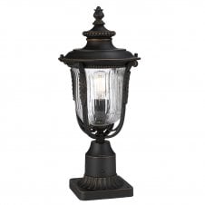 traditional outdoor pedestal lantern in dark bronze with ribbed glass