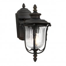 traditional outdoor wall lantern in dark bronze with ribbed glass