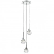 LYALL modern 3 light cluster pendant in chrome with cut glass style shades