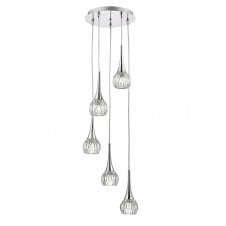 LYALL modern 5 light cluster pendant in chrome with cut glass style shades