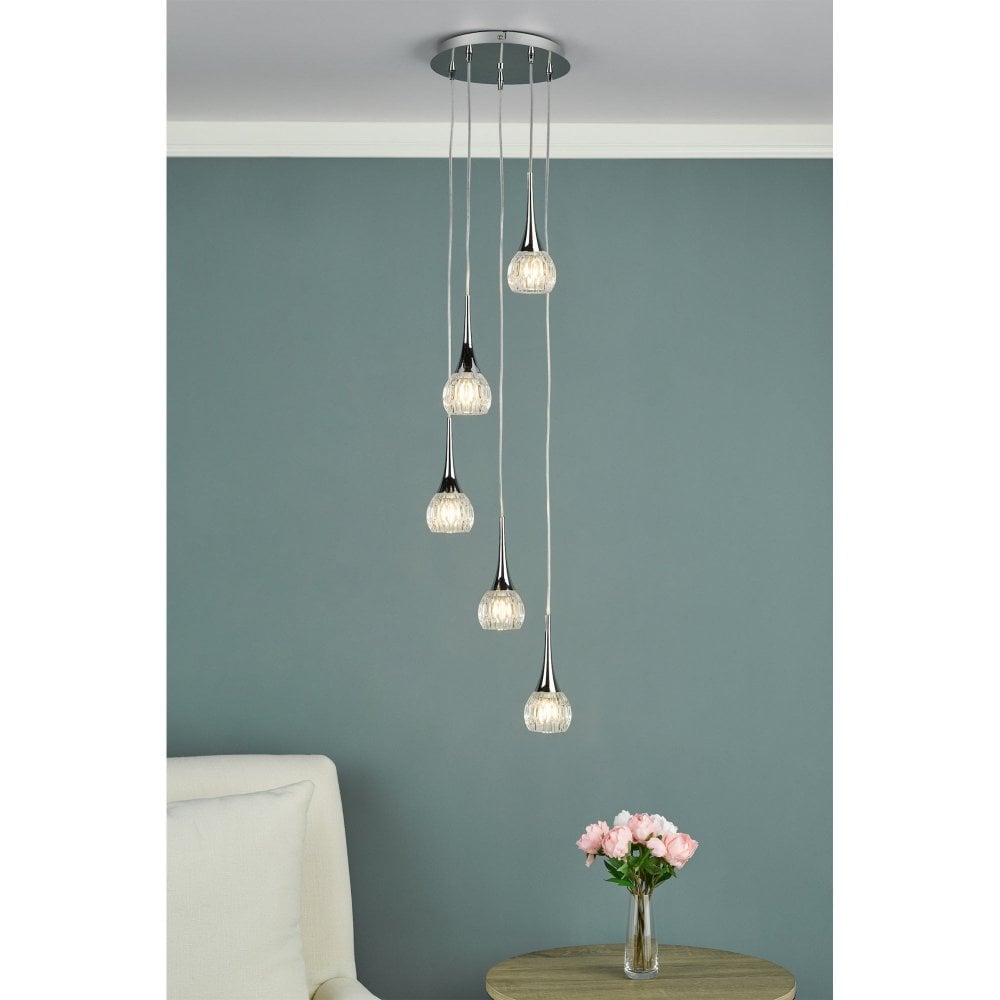 High 5 Glass Light Pendant Light Contemporary 5 Light Polished Chrome