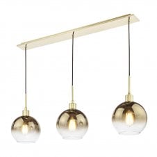 3 light ceiling bar pendant in gold with gold ombre glass shades