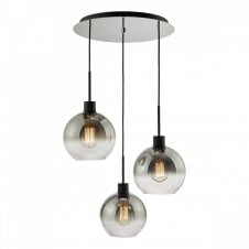 LYCIA 3 Light Cluster Ceiling Pendant in Matt Black with Smoked Ombre Glass
