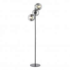 Matt black floor lamp with three clustered smoked glass dome shades