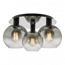 3 Light Flush Fitting in Matt Black with Smoked Ombre Glass