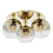 3 Light Gold Flush Ceiling Light with Gold Ombre Glass Shades