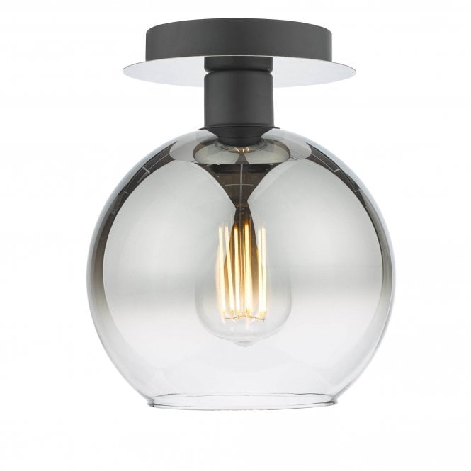 LYCIA Semi Flush Ceiling Light in Matt Black and Ombre Smoked Glass