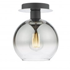 LYCIA Semi Flush Ceiling Light in Matt Black and Ombre Smoked Glass
