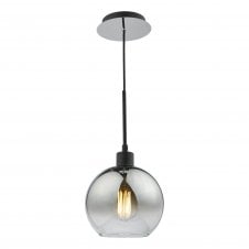 LYCIA Single Ceiling Pendant in Matt Black with Ombre Smoked Glass