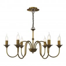 an antique bronze chandelier style ceiling light with candle style bulbs