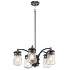 LYNDON rustic 5 light exterior chandelier in bronze with seeded glasses