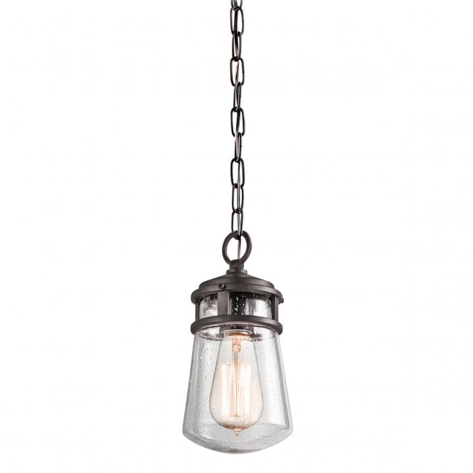 LYNDON rustic bronze and seeded glass hanging porch light