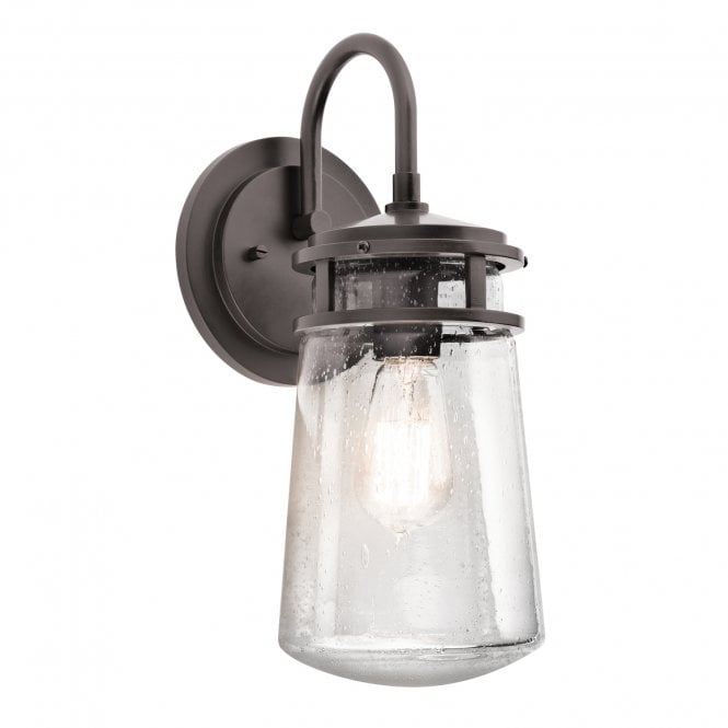 LYNDON rustic bronze and seeded glass outdoor wall lantern (medium)