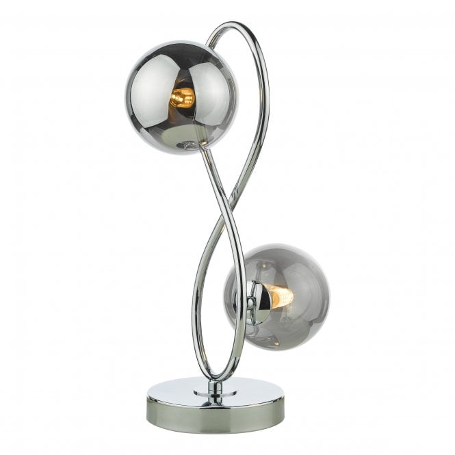 LYSANDRA 2 Light Table Lamp | Polished Chrome & Smoked Glass
