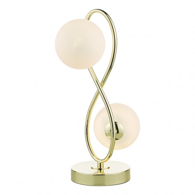 LYSANDRA 2-light Table Lamp | Polished Gold with Opal Glass Shades